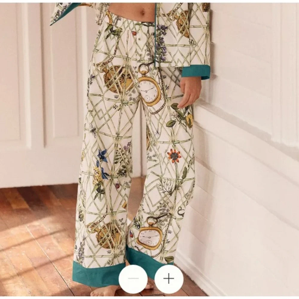 Anthropologie LyreBird Pajama Pants Flannel Large Botanical Garden Print Insects